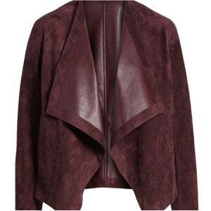 BB DAKOTA Teagan Reversible Faux Suede/Leather Waterfall Front Jacket, Sz S